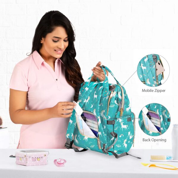 Teal Unicorn Diaper Bag – Cute & Roomy Diaper Backpack - Image 4