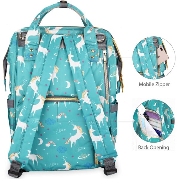 Teal Unicorn Diaper Bag – Cute & Roomy Diaper Backpack - Image 5