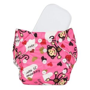 Pink monkey-printed reusable cloth diaper