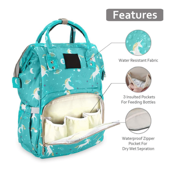 Teal Unicorn Diaper Bag – Cute & Roomy Diaper Backpack - Image 3