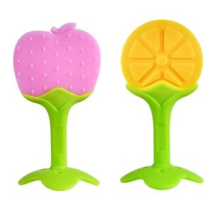 apple and orange shaped silicone teether