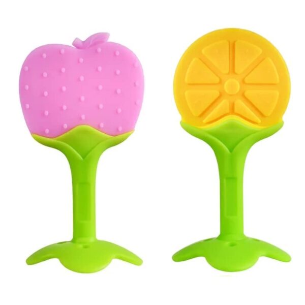 apple and orange shaped silicone teether