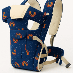 Printed 4-in-1 Baby Carrier with cute rainbow, giraffe, or cloud design – ergonomic and breathable.