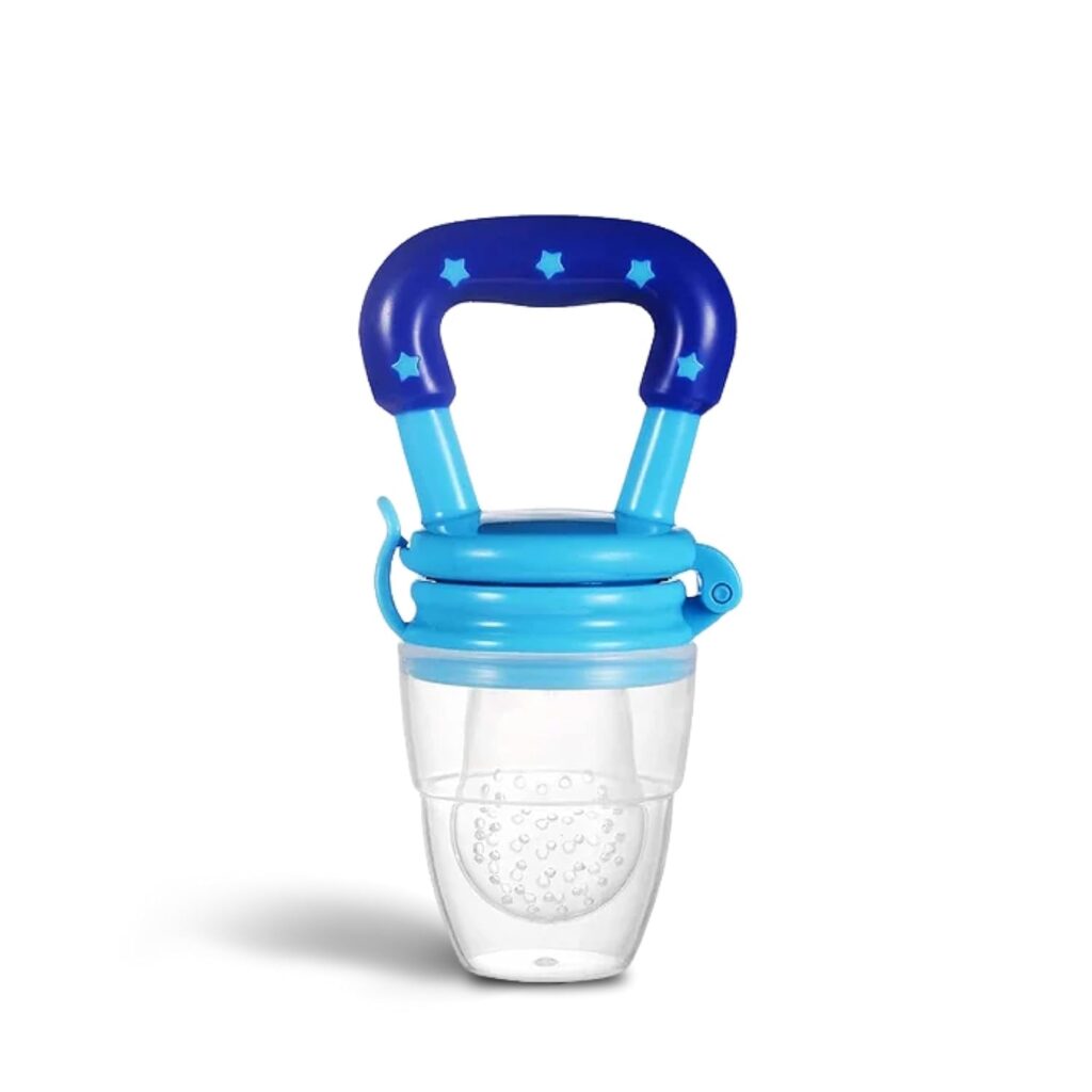 Blue star handle baby fruit feeder with silicone mesh