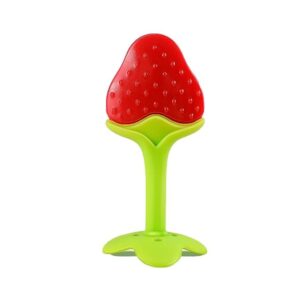 red strawberry shaped silicone baby teether