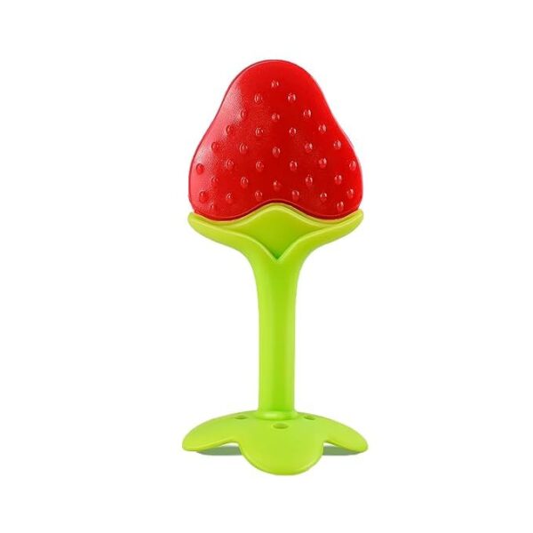 red strawberry shaped silicone baby teether