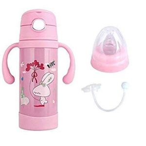Printed pink stainless steel baby feeding bottle with cute unicorn/cartoons design.