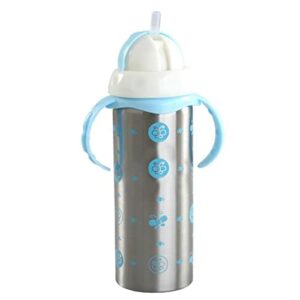 Blue 4-in-1 stainless steel baby feeding bottle with anti-colic silicone nipple.