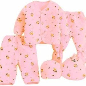 Peach baby 5 pcs dress set with bib Newborn baby girl clothes set PEACH color