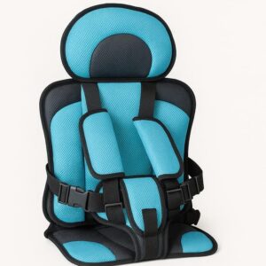 Blue cushioned baby car seat with breathable fabric and ergonomic support