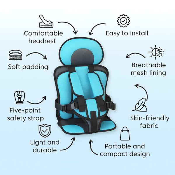 Cushioned Baby Car Seat – Ergonomic, Safe & Travel-Friendly (Blue) - Image 2