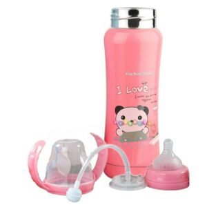Printed pink stainless steel baby feeding bottle with cute unicorn/cartoons design.
