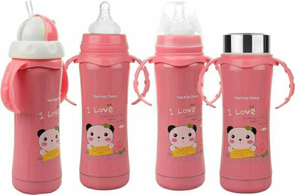 Printed 4-in-1 Stainless Steel Baby Bottle – 250 ml | Cute Prints & Multi-Use - Image 6
