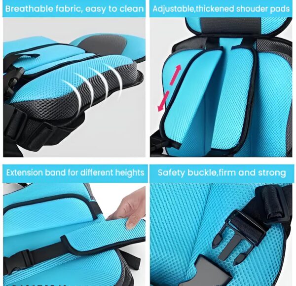 v=Red cushioned baby car seat with 5-point harness and padded seat