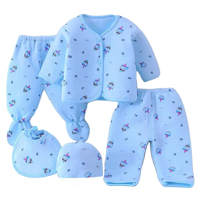 Blue baby 5 pcs dress set with bib Newborn baby clothes set blue color