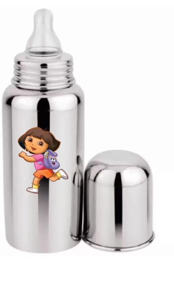 250 ml Stainless Steel Baby Feeding Bottle – 304 Grade, Anti-Colic Silicone Nipple (Dora print) - Image 2