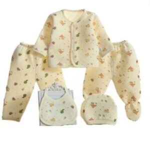 yellow baby 5 pcs dress set with bib Newborn baby girl clothes set yellow color