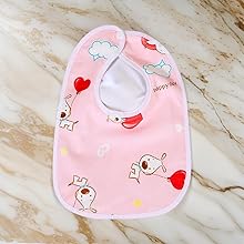 Pink cartoon printed baby bib – soft cotton waterproof feeding bib