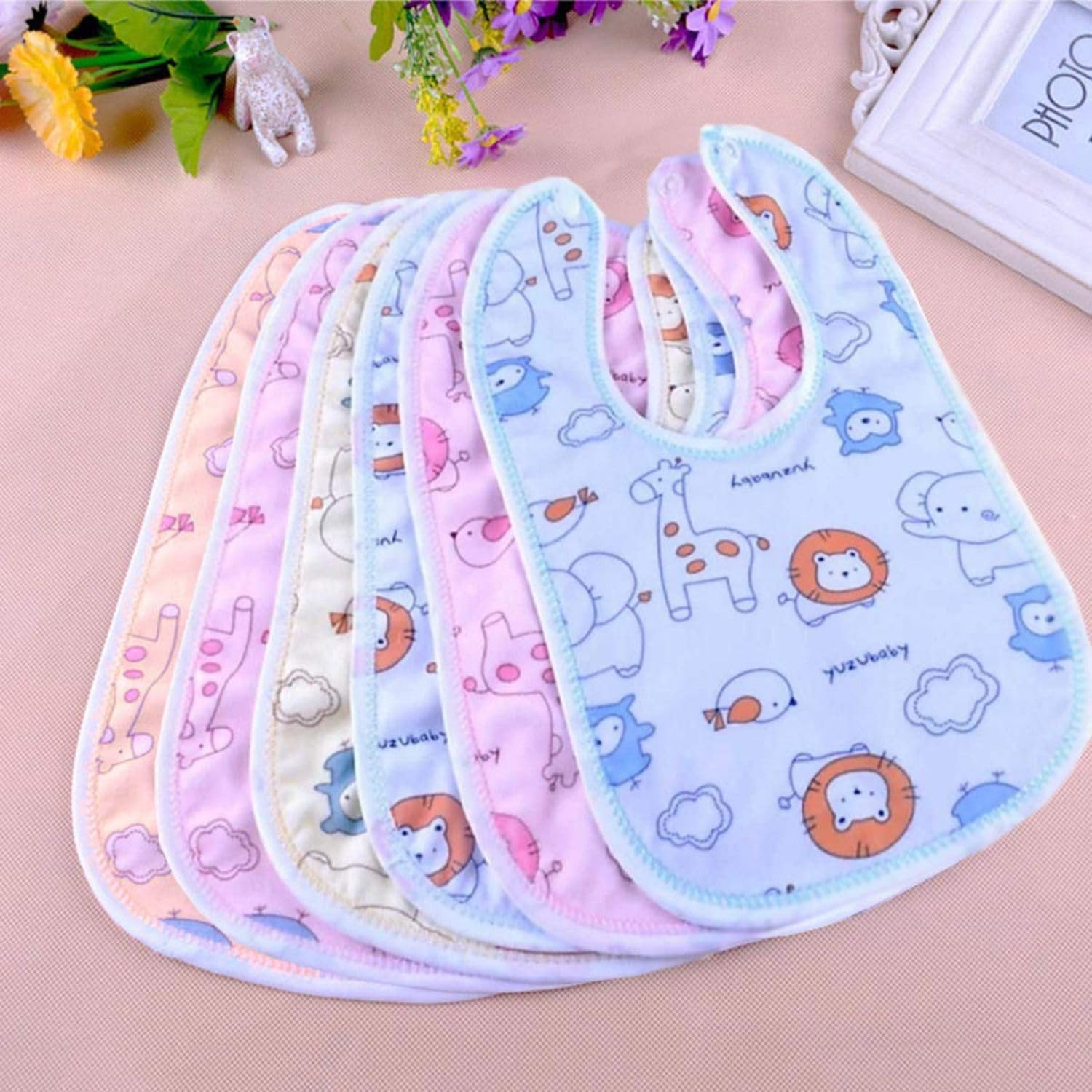Baby bibs set of 6 – cotton waterproof cartoon printed feeding bibs